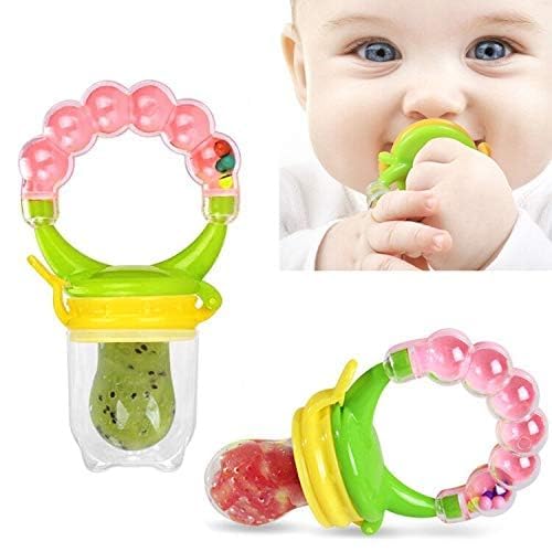 Rozatech Combo of Reusable Fruit Feeder, Baby Feeding Silicone Bottle with Sleeve, 110ml and Baby Finger Brush