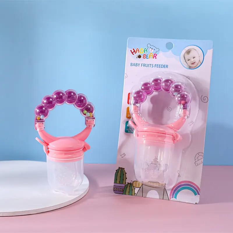 Rozatech Combo of Reusable Fruit Feeder, Baby Feeding Silicone Bottle with Sleeve, 110ml and Baby Finger Brush