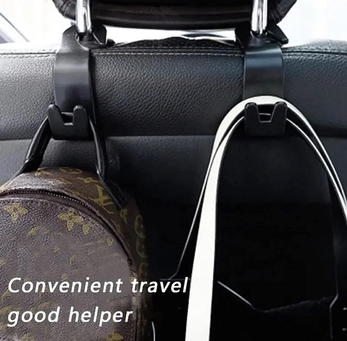 Rozatech Car Backseat Headrest Hook/Hanger Universal Durable Organiser Space Saver for Handbag, Wallets, Grocery Bags (Black, Pack of 4)