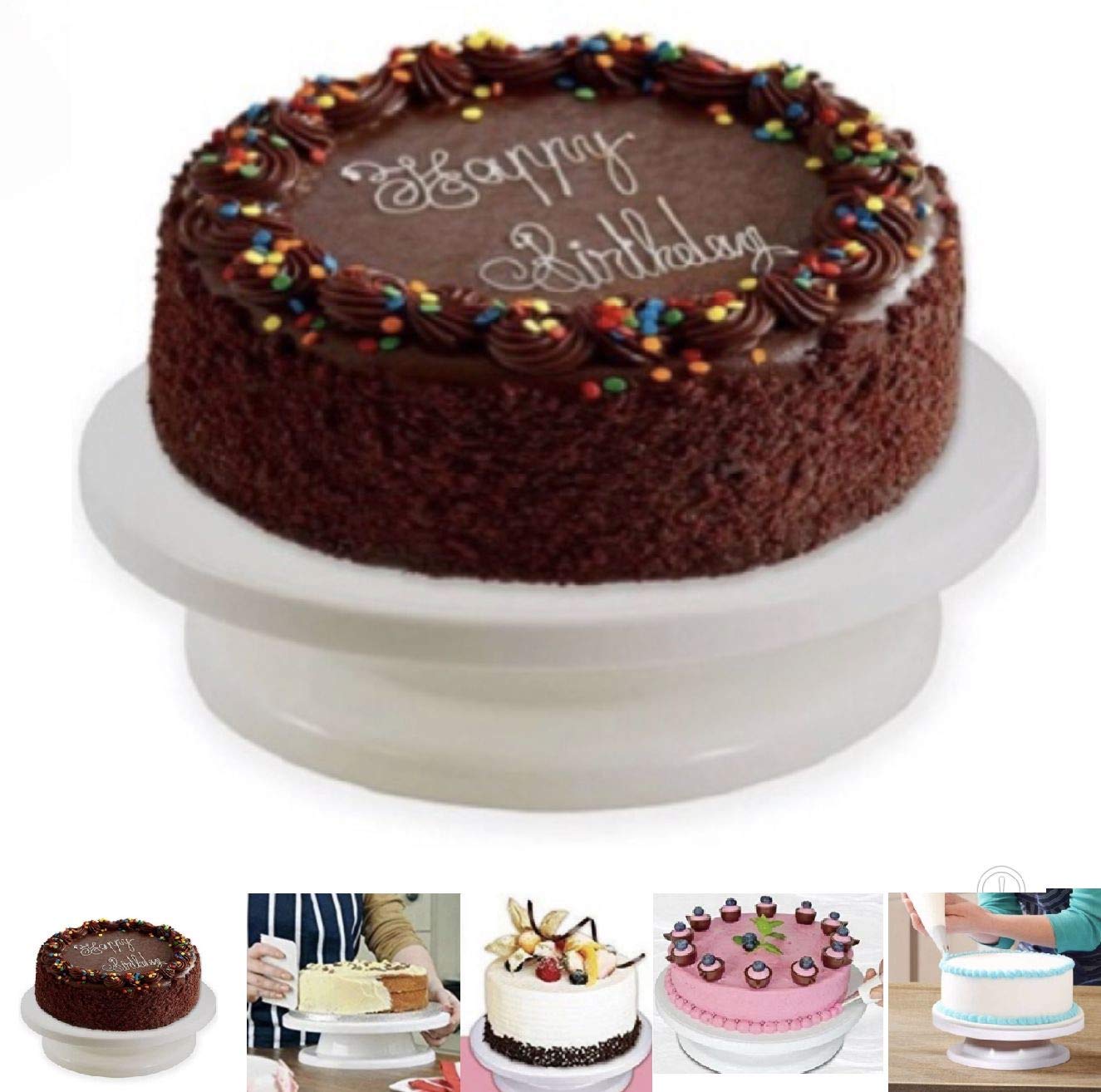 Rozatech Combo of 1 PC Cake Stand | Turntable | Revolving Cake Decorating Stand and 1 PC Silicone Spatula ( 1 Pc Cake Stand and 1 Pc Spatula )