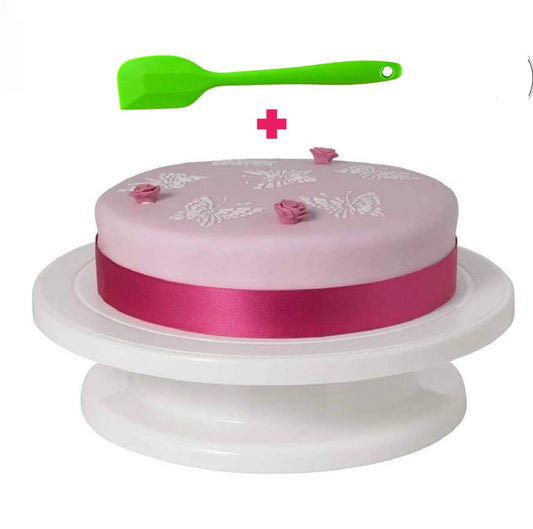 Rozatech Combo of 1 PC Cake Stand | Turntable | Revolving Cake Decorating Stand and 1 PC Silicone Spatula ( 1 Pc Cake Stand and 1 Pc Spatula )