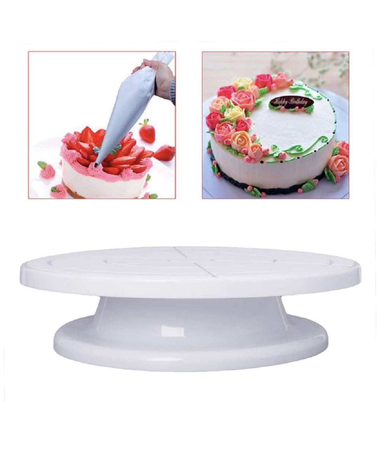 Rozatech Combo of 1 PC Cake Stand | Turntable | Revolving Cake Decorating Stand and 1 PC Silicone Spatula ( 1 Pc Cake Stand and 1 Pc Spatula )