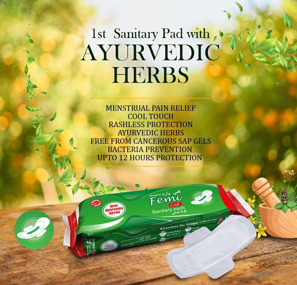 Rozatech Femi Cool Medicated Sanitary Pad With Ayurvedic Herbs|Pain Relief|Rash Free|With Wings-Xl (Pack of 24 Pads)