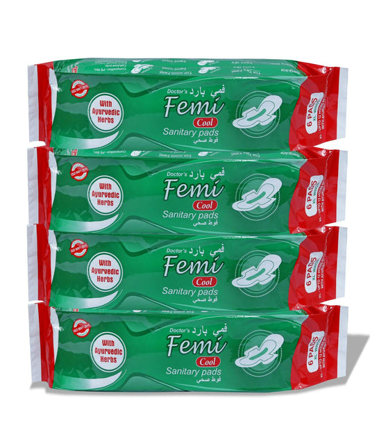 Rozatech Femi Cool Medicated Sanitary Pad With Ayurvedic Herbs|Pain Relief|Rash Free|With Wings-Xl (Pack of 24 Pads)